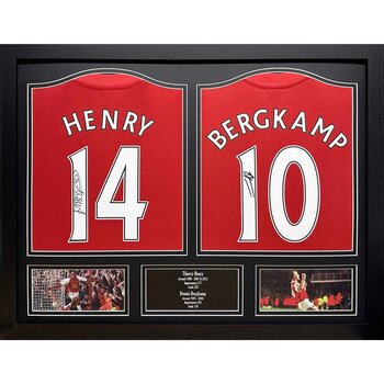 Thierry Henry & Dennis Bergkamp Signed Framed Arsenal Football Shirts