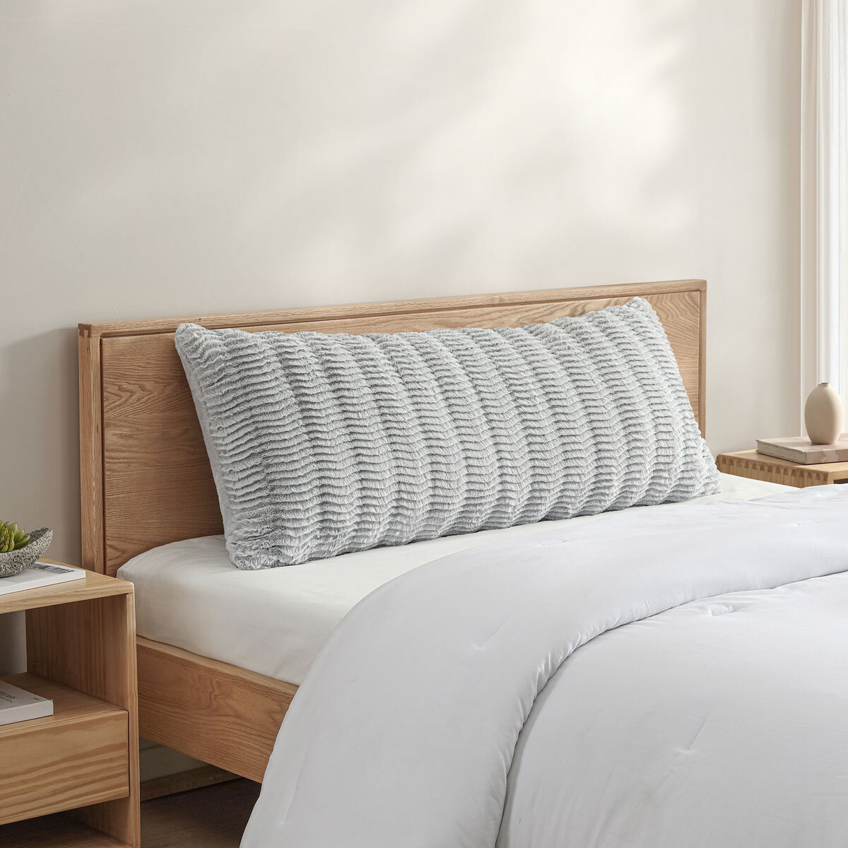 Casual Living Faux Fur Body Pillow in Light Grey, 50 x 121 cm