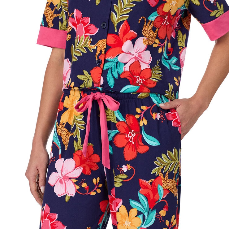 Room Service Ladies Notch Collar Pyjama Set in Navy