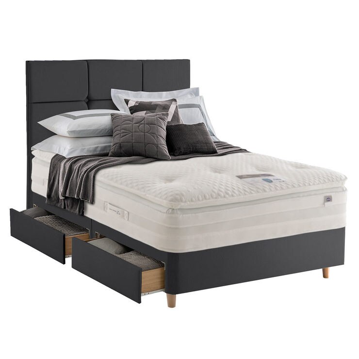 Silentnight 4 Drawer Divan Base with Harper Headboard in Ebony, Double Costco UK