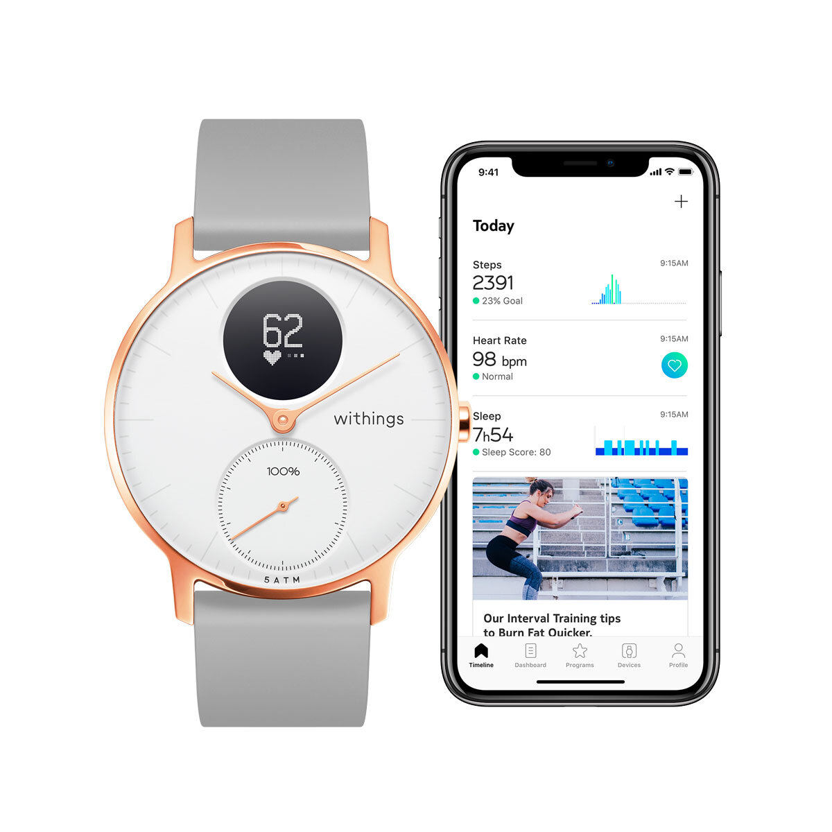 Withings Steel HR 36mm in Rose Gold with App