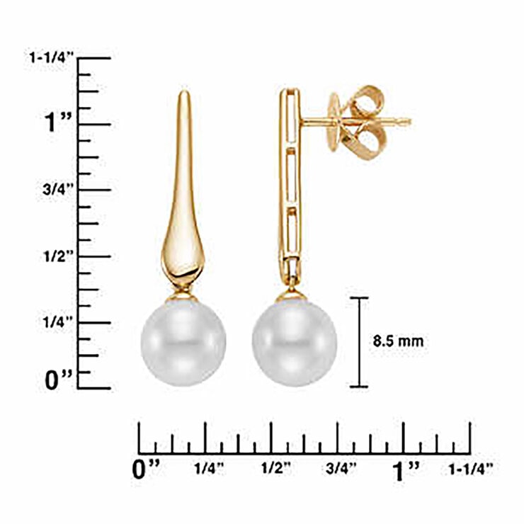8-8.5mm Cultured Freshwater White Pearl Drop Earrings, 14ct Yellow Gold