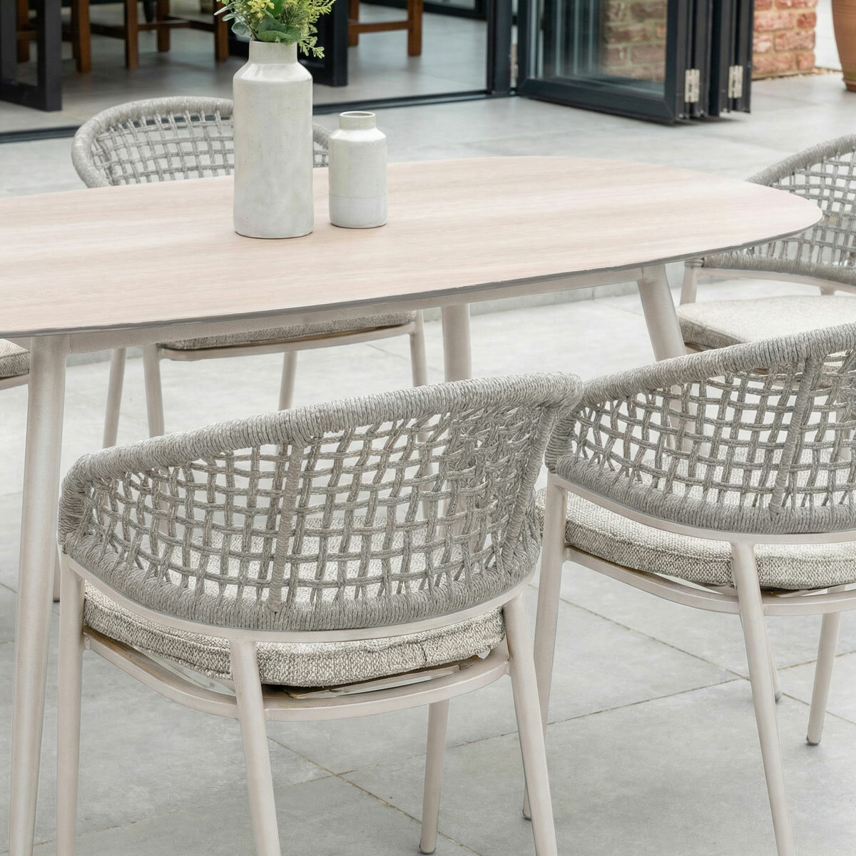 Harbour Lifestyle 7 Piece Oval Ceramic Dining Set in Oatmeal