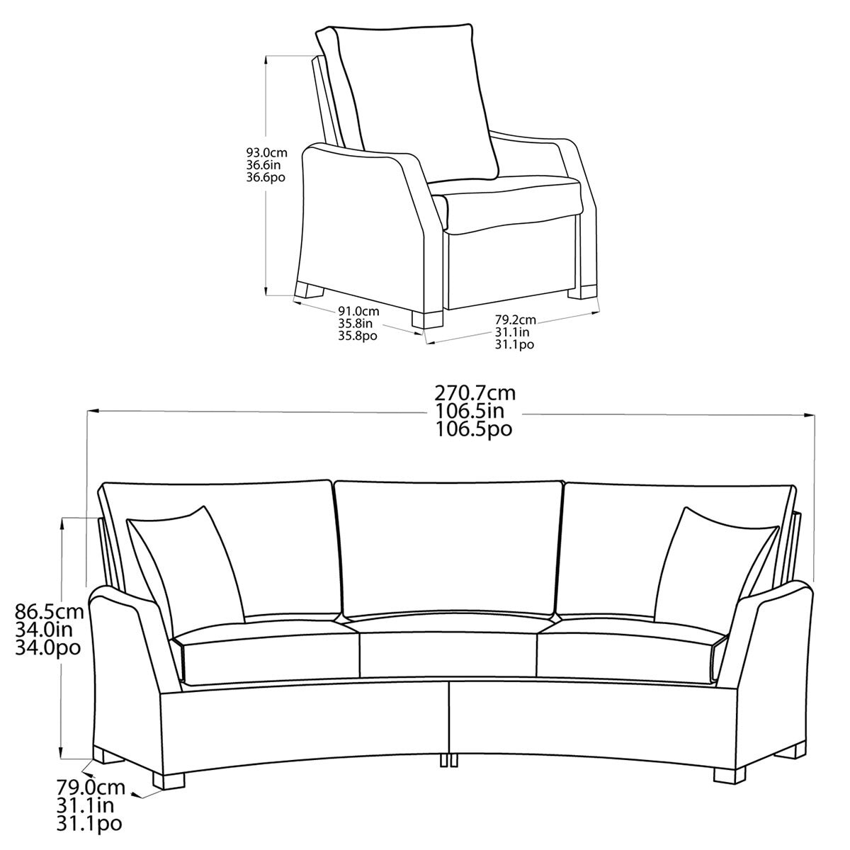 Pacific Casual Northgate Barcalounger 7 Piece Deep Seating Patio Set with Reclining Arm Chairs
