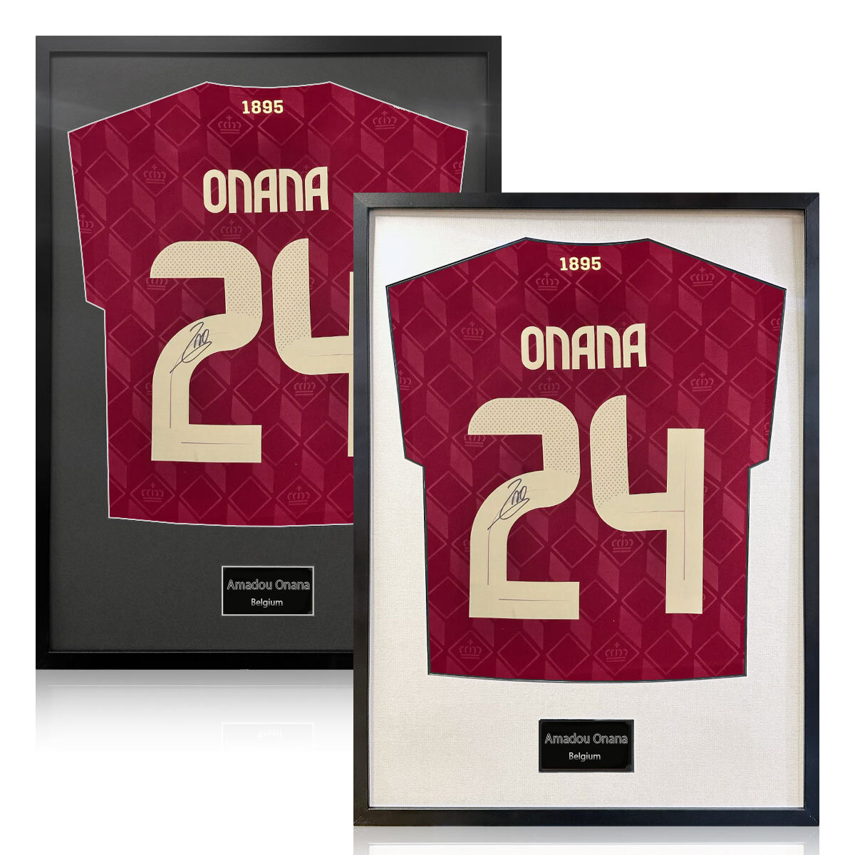 Amadou Onana Signed Framed Belgium Football Shirt in 2 Options: White or Black Mount