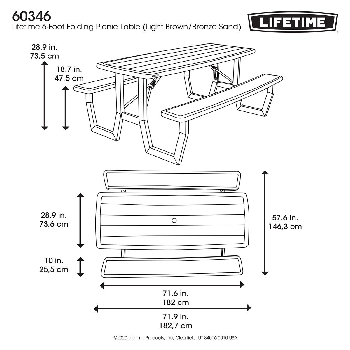 Lifetime 6ft (1.82m) Craftsman Folding Picnic Table