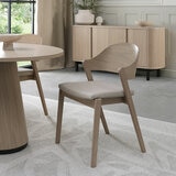 Bentley Designs Vega Scandi Light Oak Beige Leather Dining Chair, 2 Pack