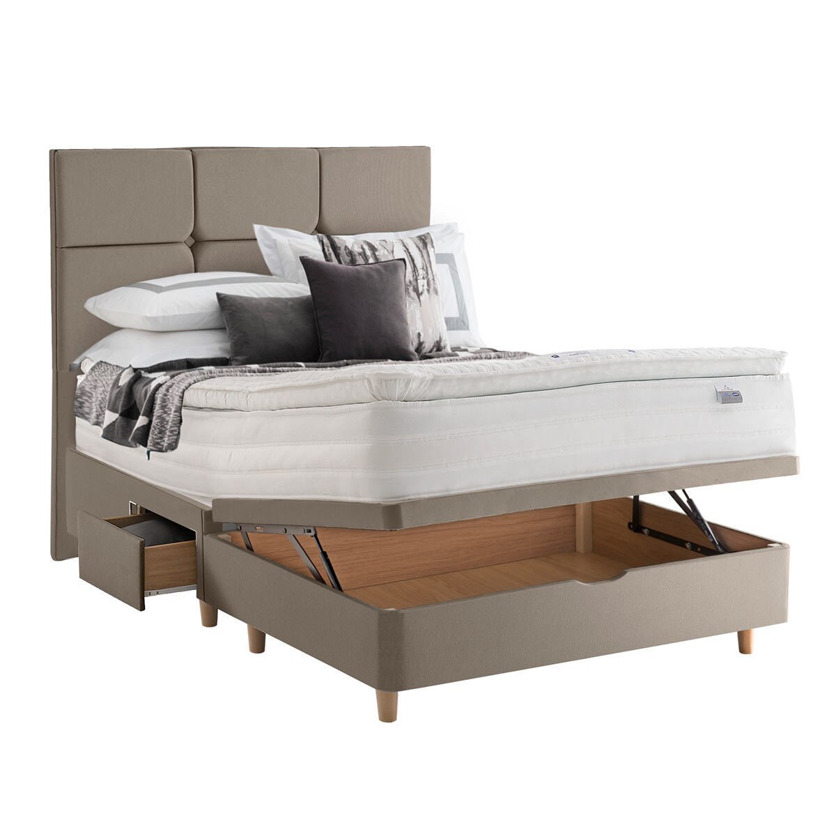 Silentnight Ottoman Divan Base with Harper Headboard in Sandstone