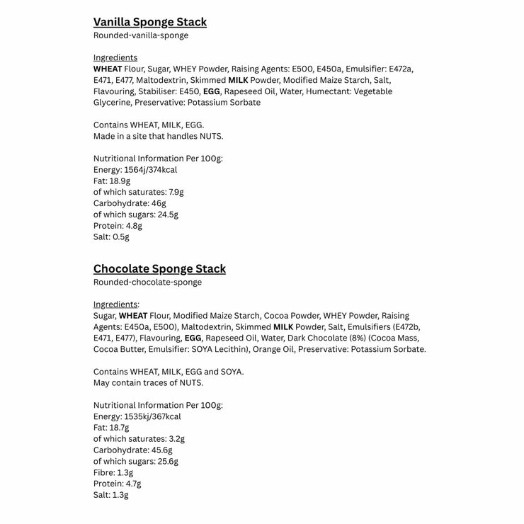 Vanilla and Chocolate Sponge Nutritional Information