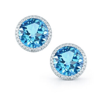 Round Cut Blue Topaz & 0.17ctw Diamond Earrings, 14ct White Gold