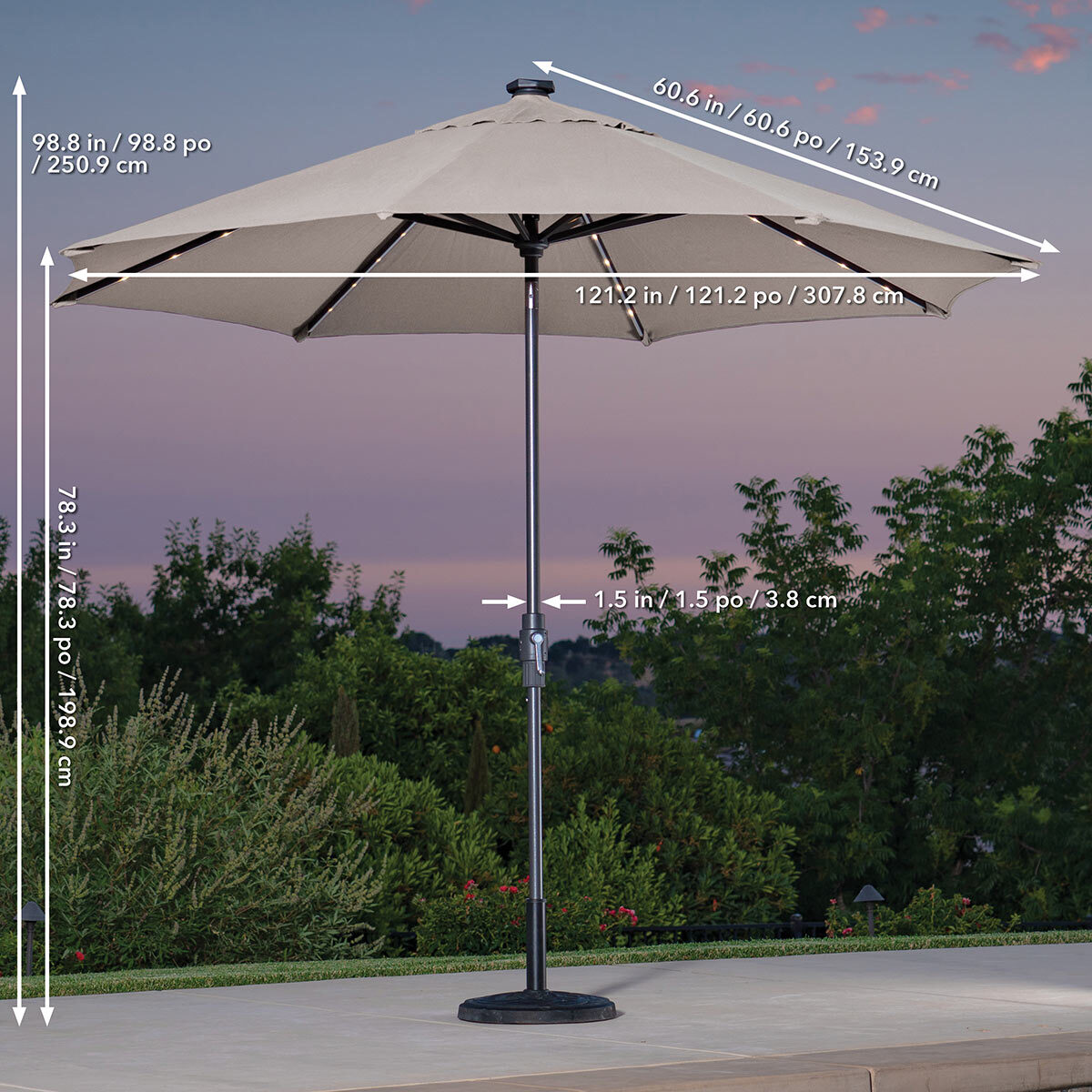 SunVilla 10ft Aluminium AutoTilt 56 LED Umbrella in Pebble Costco UK