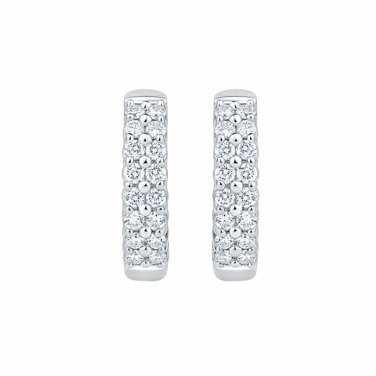0.30ctw Round Brilliant Cut Diamond Double Row Hoop Earrings, 14ct White Gold 0.30ctw Round Brilliant Cut Diamond Double Row Hoop Earrings, 14ct White Gold