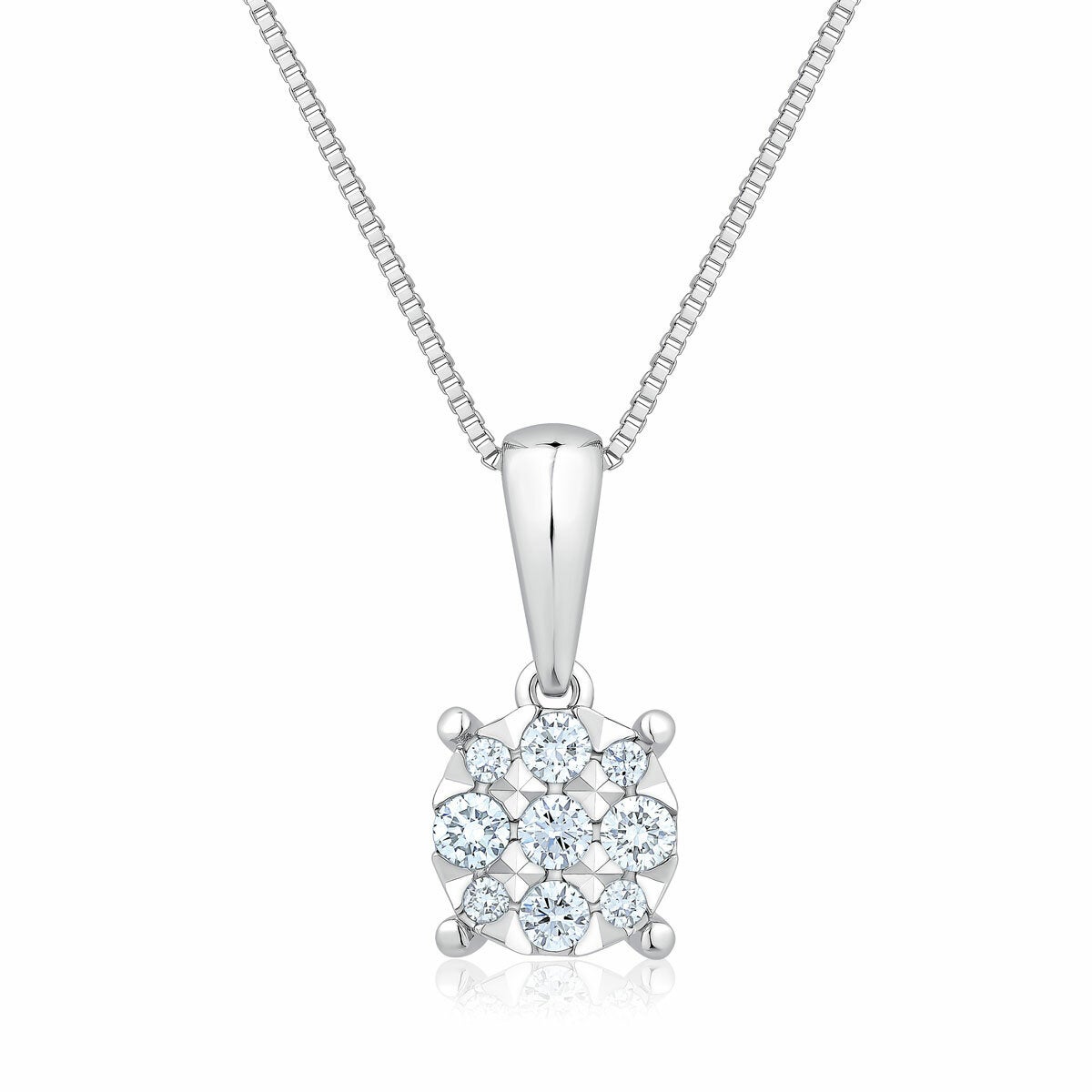 0.15ctw Round Brilliant Cut Diamond Cluster Pendant, 14ct White Gold 0.15ctw Round Brilliant Cut Diamond Cluster Pendant, 14ct White Gold