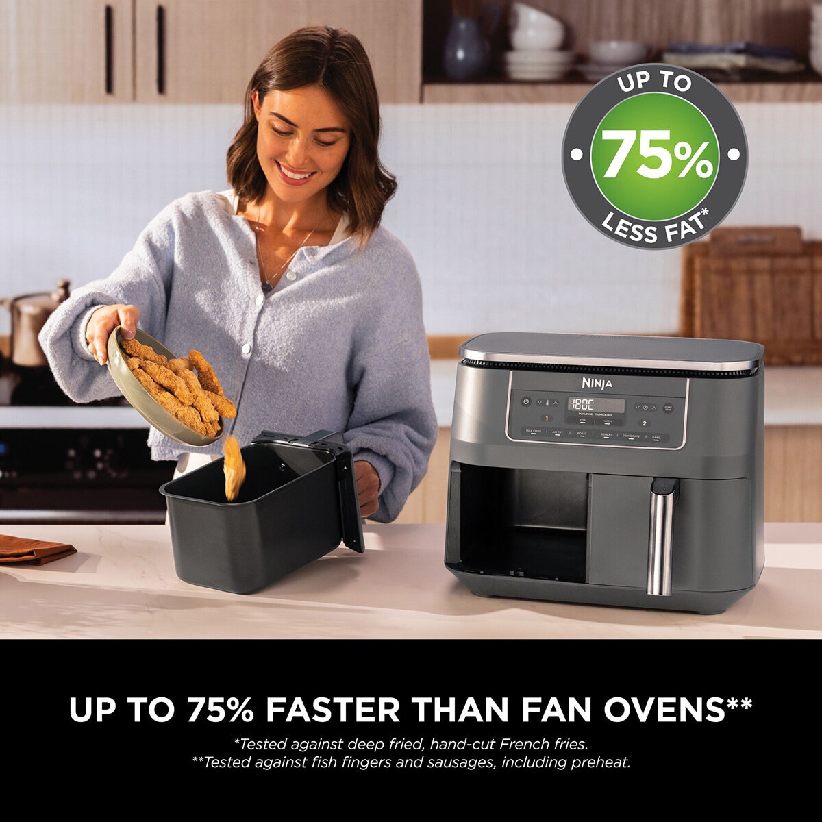 Lifestyle image showing air fryer being used Lifestyle image showing air fryer being used