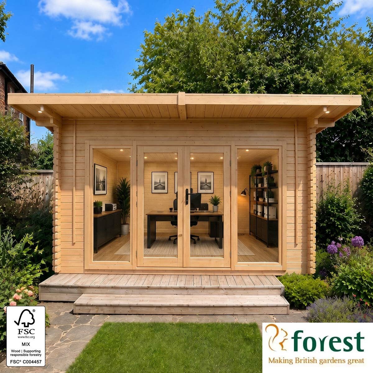 Installed Forest Garden Melbury 45mm Log Cabin 13ft 1" x 9ft 8" (4 x 3 m)
