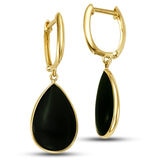 Black Onyx Earrings, 14ct Yellow Gold