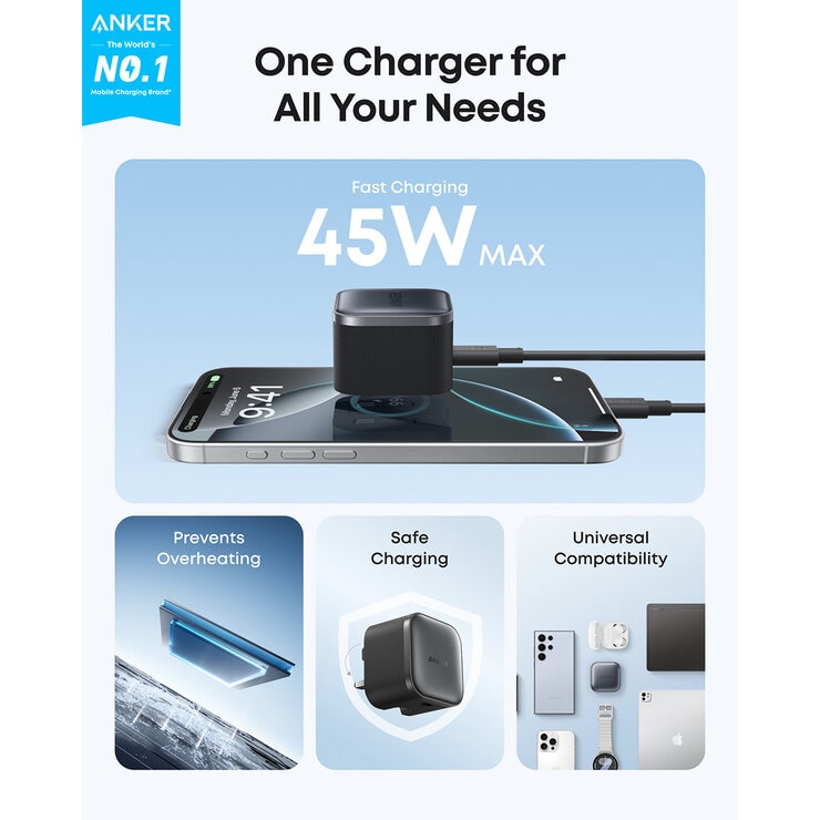 Anker Nano 45W Foldable USB-C Charger with USB-C Cable 2-Pack