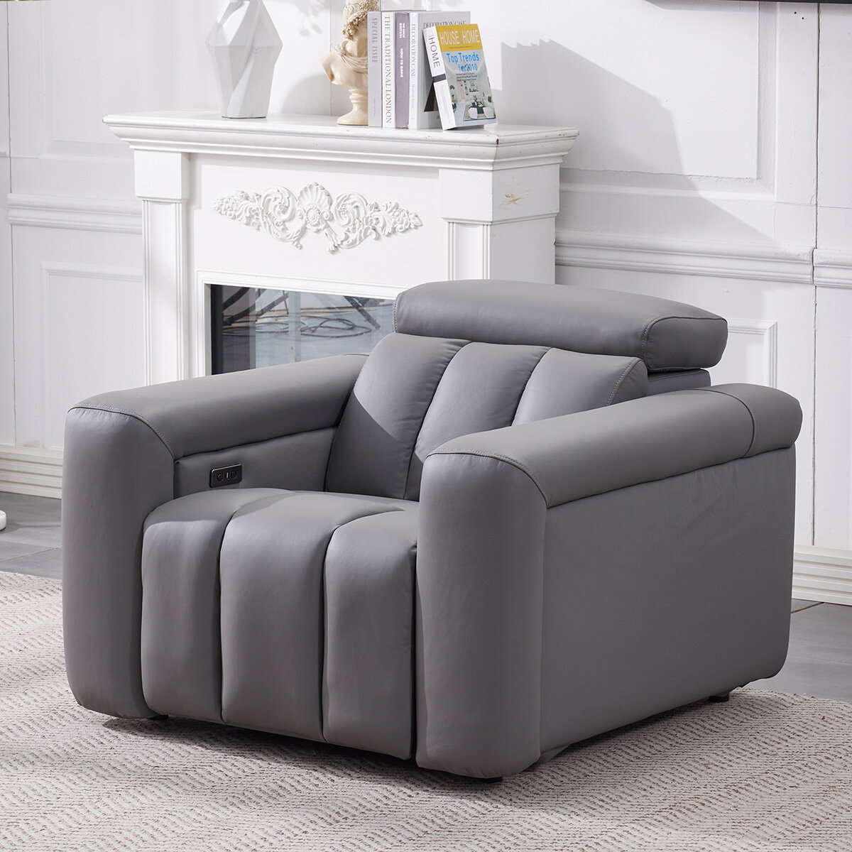 Dallas Grey Leather Power Recliner Armchair Dallas Grey Leather Power Recliner Armchair