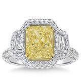 4.94ctw Radiant Cut Fancy Yellow Diamond Halo Ring, Platinum