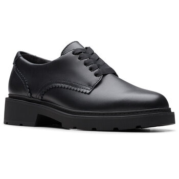 Clarks Kids Eris Pure Black Leather Shoes