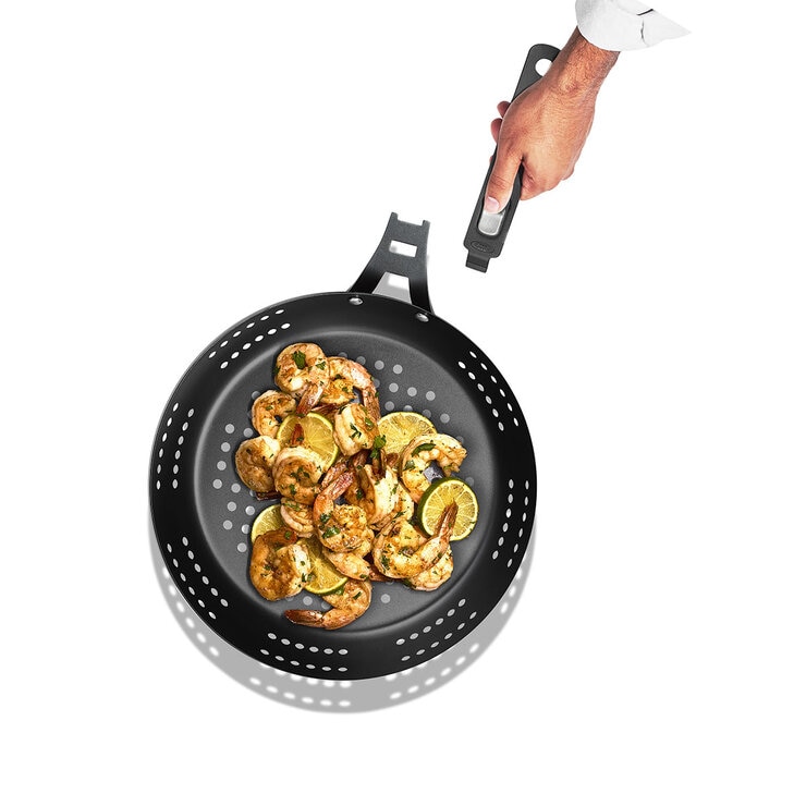OXO Perforated BBQ Fry Pan with Detachable Handle, 30cm