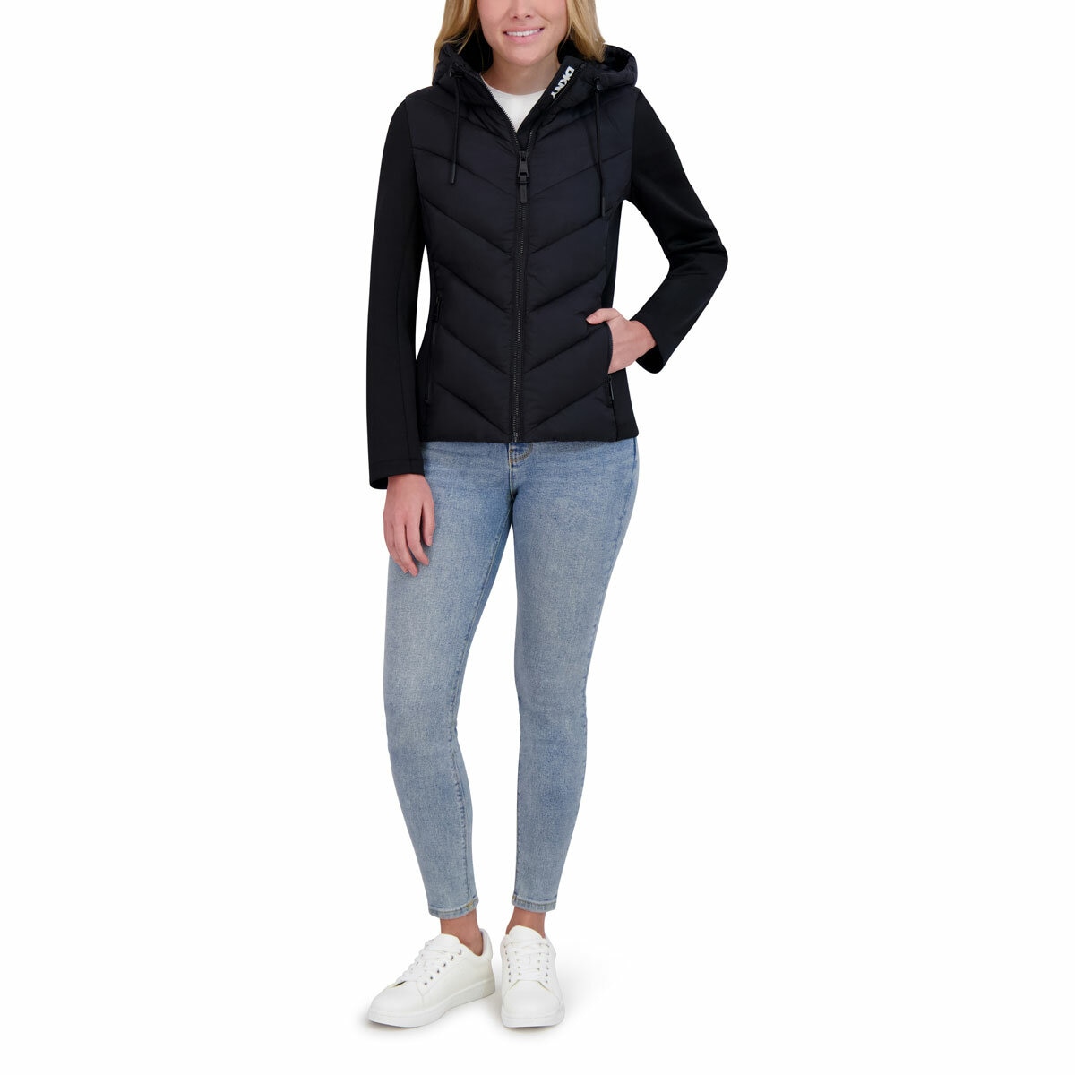 DKNY Women's Mixed Media Jacket in Black