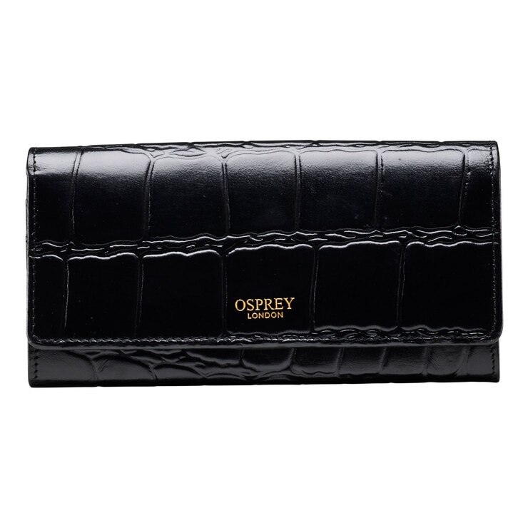 Osprey London Julia Croc Leather Women's Purse, Black with Gift Box Osprey London Julia Croc Leather Women's Purse, Black with Gift Box