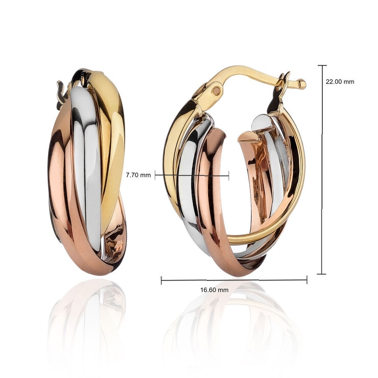 14ct Tri Colour Gold Hoop Earrings