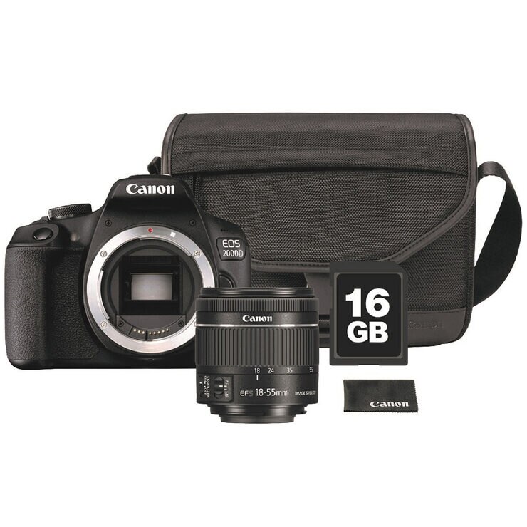 Canon EOS 2000D Camera, EFS 1855mm III Lens, Bag and 16GB SD Card