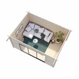 Palmako Lea 44mm Wooden Log Cabin in Light Grey 14ft 7" x 10ft 8" (4.5m x 3.3m)