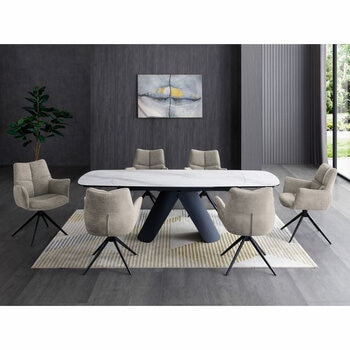 Indus Valley Capri Ceramic Extending Dining Table + 6 Taupe Chairs, Seats 6-8