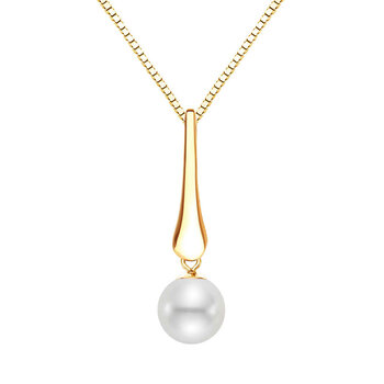 8-8.5mm Cultured Freshwater White Pearl Pendant, 14ct Yellow Gold