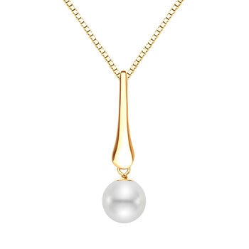 8-8.5mm Cultured Freshwater White Pearl Pendant, 14ct Yellow Gold