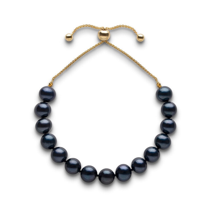 7.5-8mm Cultured Freshwater Black Pearl Bolo Bracelet, 18ct Yellow Gold 7.5-8mm Cultured Freshwater Black Pearl Bolo Bracelet, 18ct Yellow Gold
