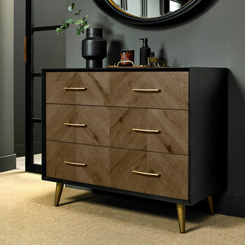 Bentley Designs Sienna Fumed Oak & Peppercorn 3 Drawer Chest of Drawers