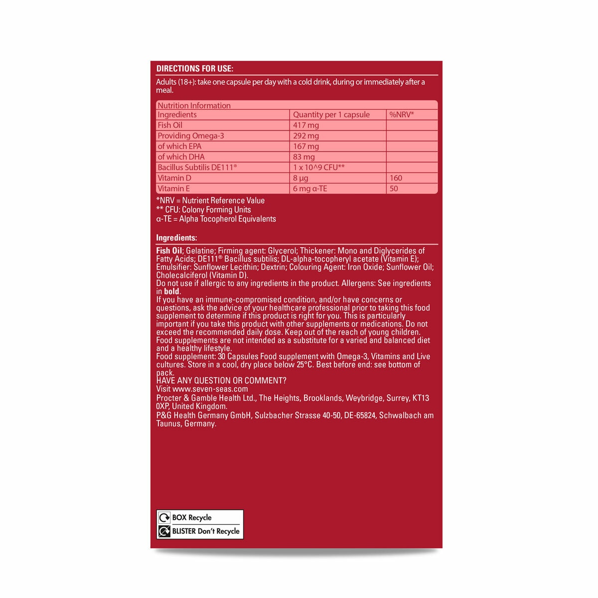 Seven Seas Omega 3 and Gut Friendly Bacteria, 3 x 30 Count Seven Seas Omega 3 and Gut Friendly Bacteria, 3 x 30 Count