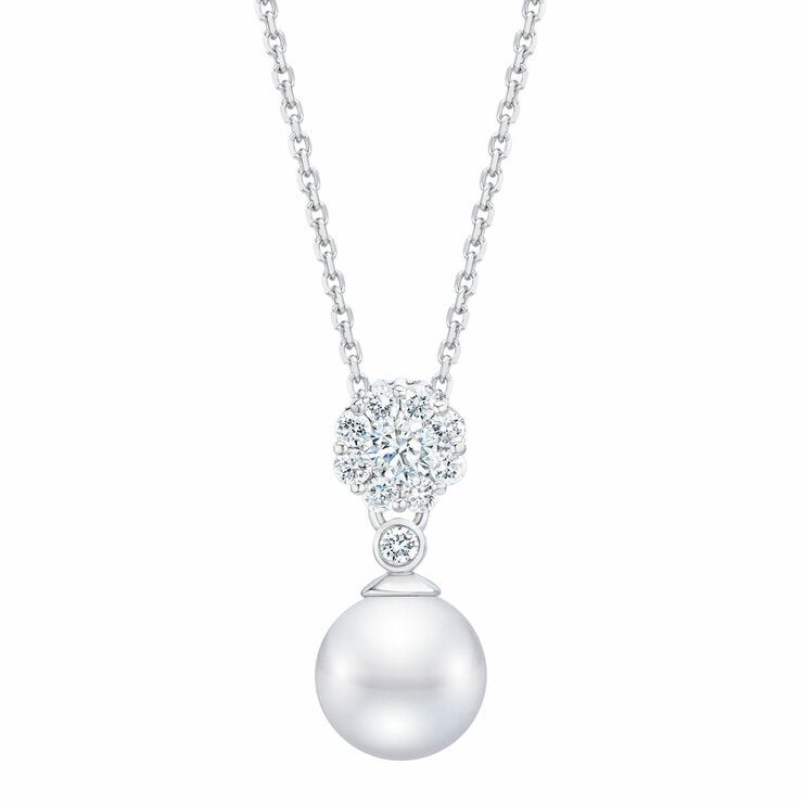 7.5-8mm Akoya Pearl & 0.30ct Diamond Pendant, 14ct White Gold 7.5-8mm Akoya Pearl & 0.30ct Diamond Pendant, 14ct White Gold