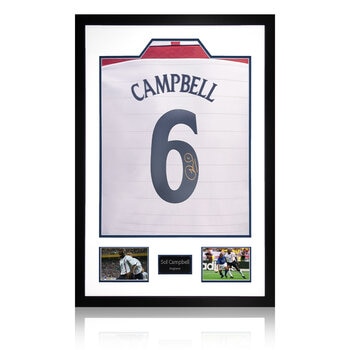 Sol Campbell Signed Framed England Football Shirt including 2 Photos