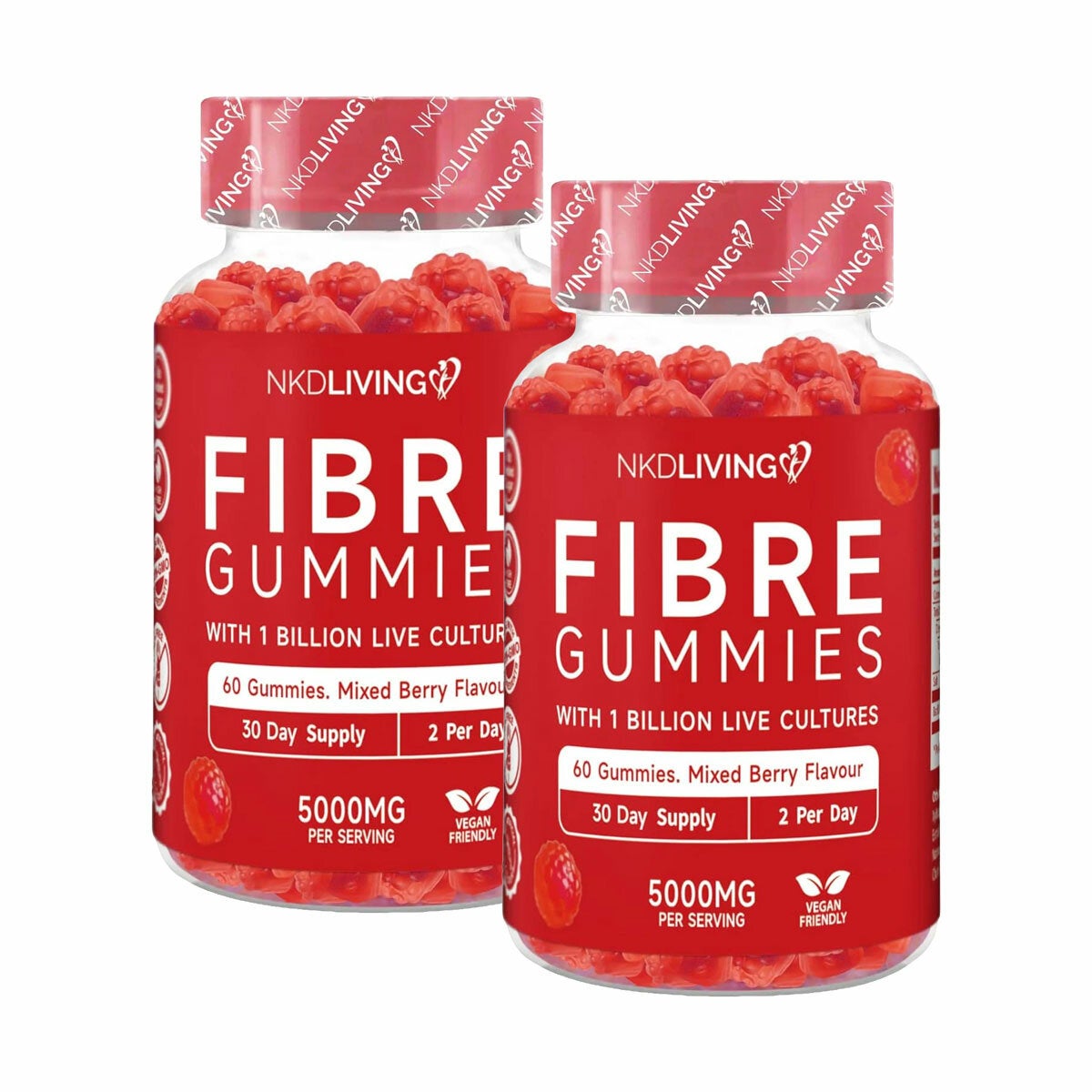 NKD Living Fibre Gummies Mixed Berry, 2 x 60 Count