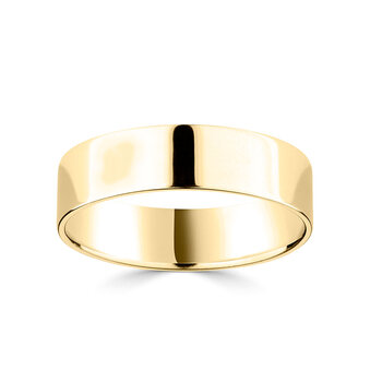 6.0mm Classic Flat Court Wedding Ring, 18ct Yellow Gold