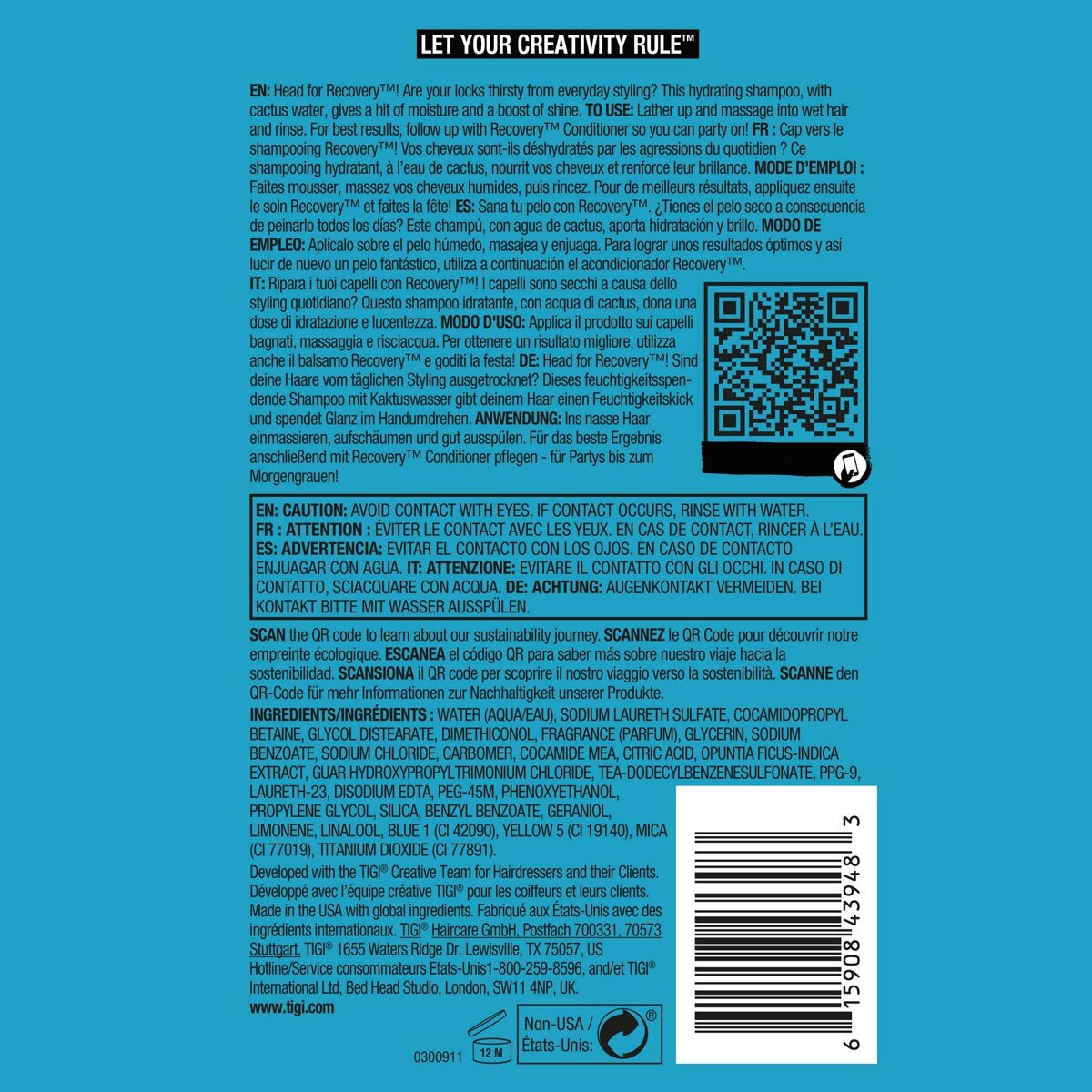 Tigi Bed Head Recovery Shampoo ingredients
