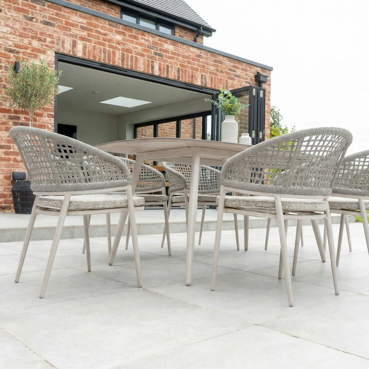 Harbour Lifestyle 7 Piece Oval Ceramic Dining Set in Oatmeal