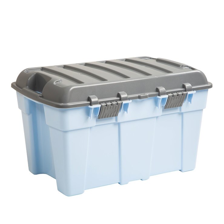 Wham 48 Litre Plastic Storage Trunk & Lid in Cool Blue/Steel 2 Pack