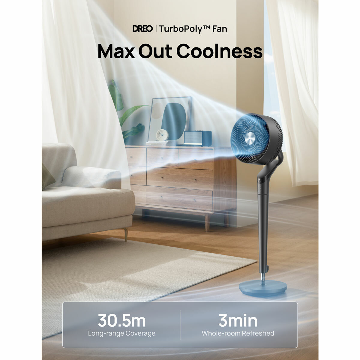 Lifestyle image of fan in a living room