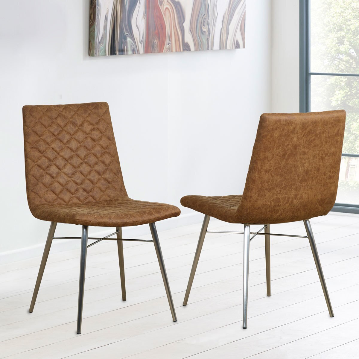 Brown Faux Leather Quilted Back Dining Chair, 2 Pack Costco UK
