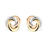 Three Colour Knot Earrings, 14ct Yellow, Rose & White Gold.