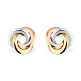 Three Colour Knot Earrings, 14ct Yellow, Rose & White Gold.