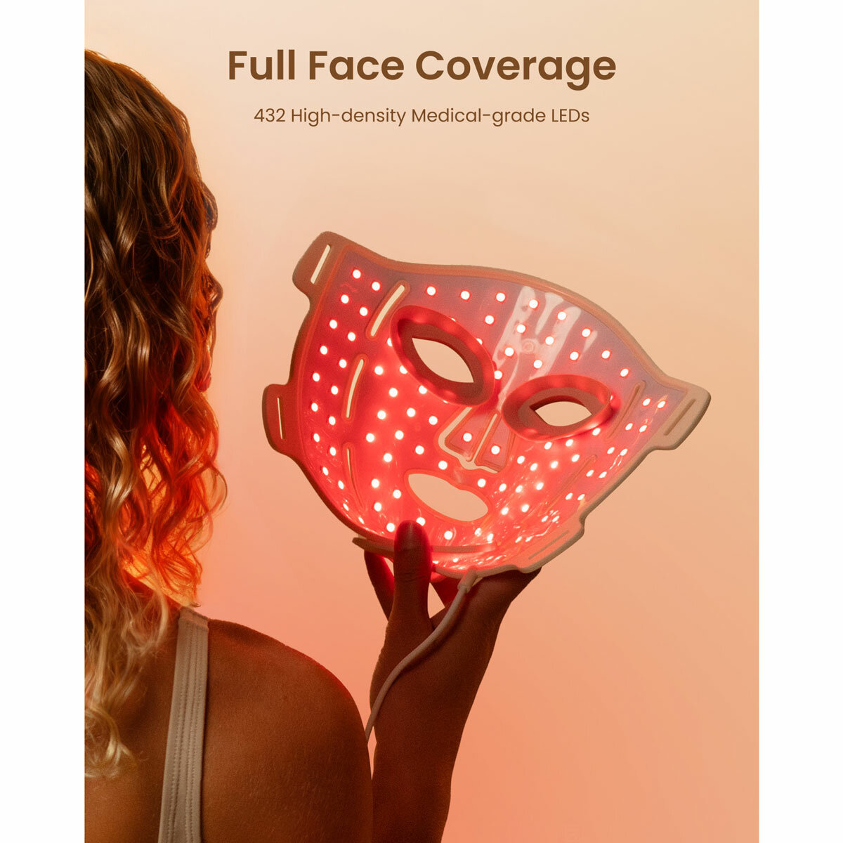 Lifestyle image of Renpho Artimis Blush Light Mask with 432 high density medical grade LEDs