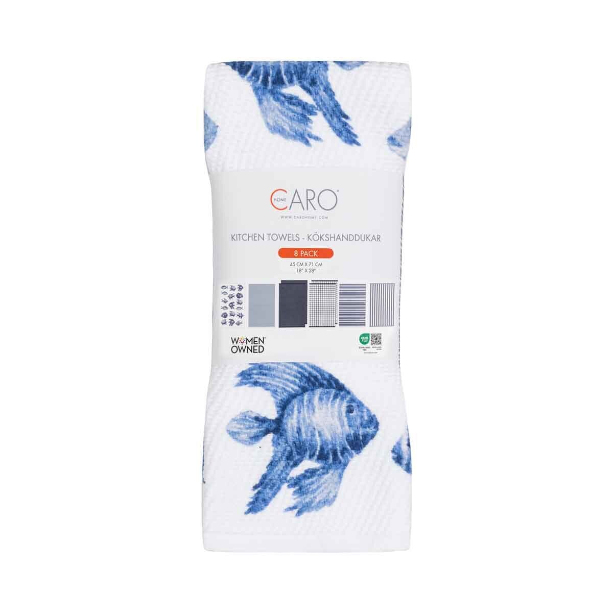 Caro Home 100 Cotton Kitchen Towels 8 Pack in 3 Designs