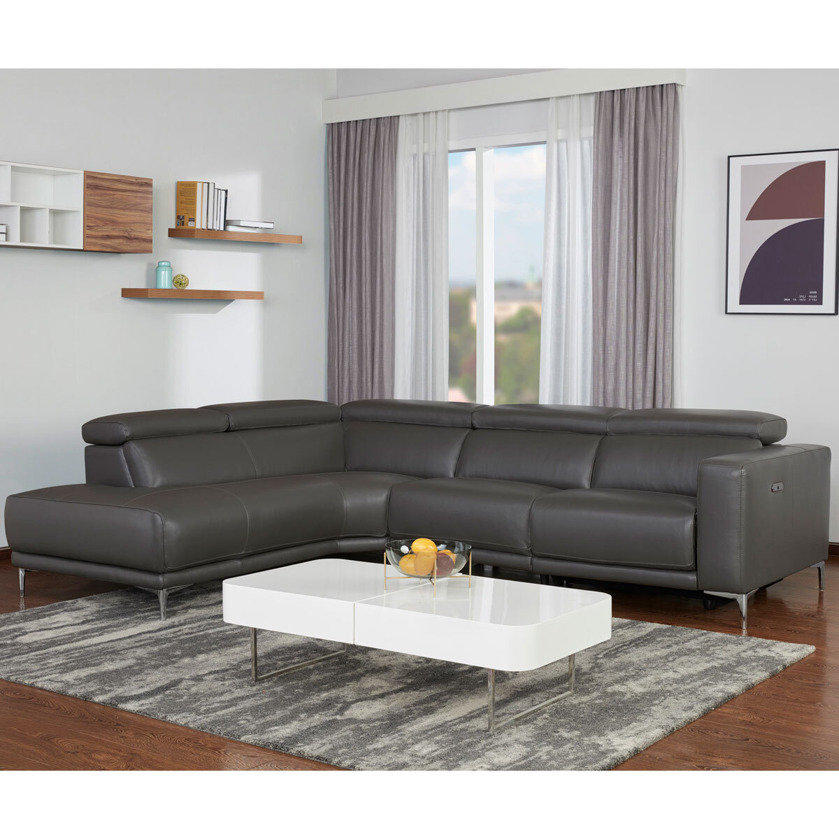 Kuka Redland Dark Grey Leather Power Reclining Sectional Sofa Costco Uk